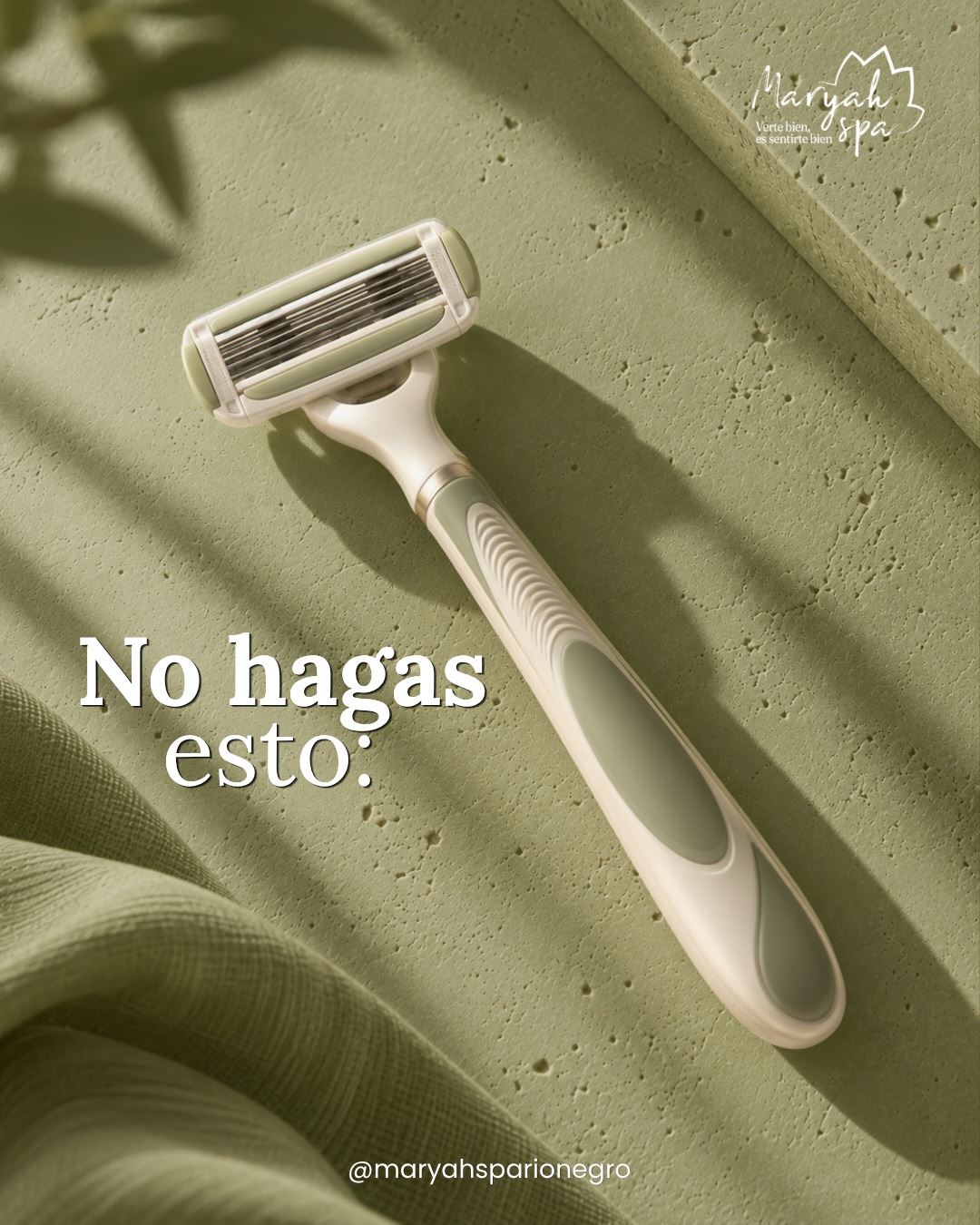 Rasuradora con el texto 'No hagas esto', publicación de Maryah Spa